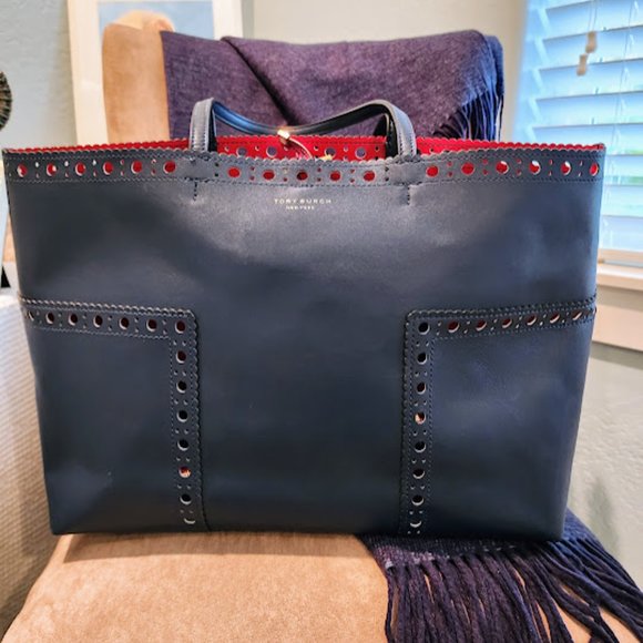 Tory Burch Leather Block T Brogue Tote - Picture 3 of 14